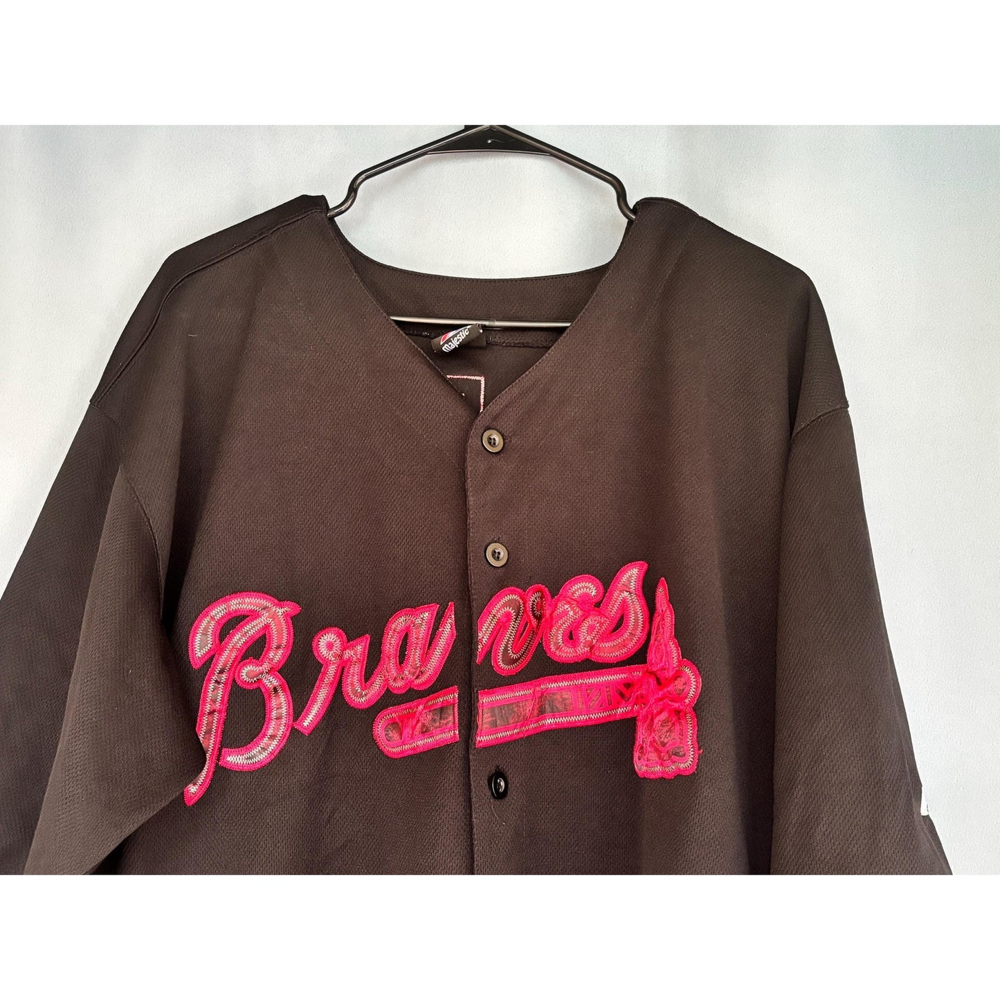 Vintage Atlanta Braves Baseball Jersey Majestic USA Made Mens Dark Red Black