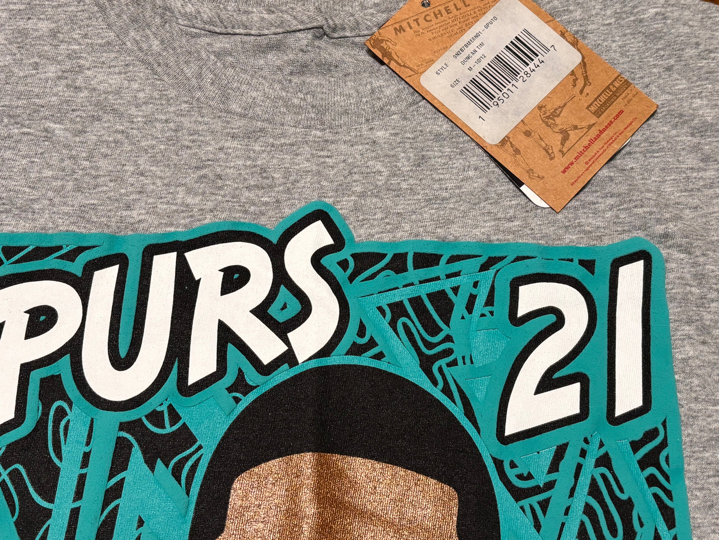 Tim Duncan #21 San Antonio Spurs Mitchell & Ness NBA Retro Hardwood Classic HWC King of the Court Short Sleeve T Shirt Heather Gray Youth Kids 10-12 Medium M New NWT