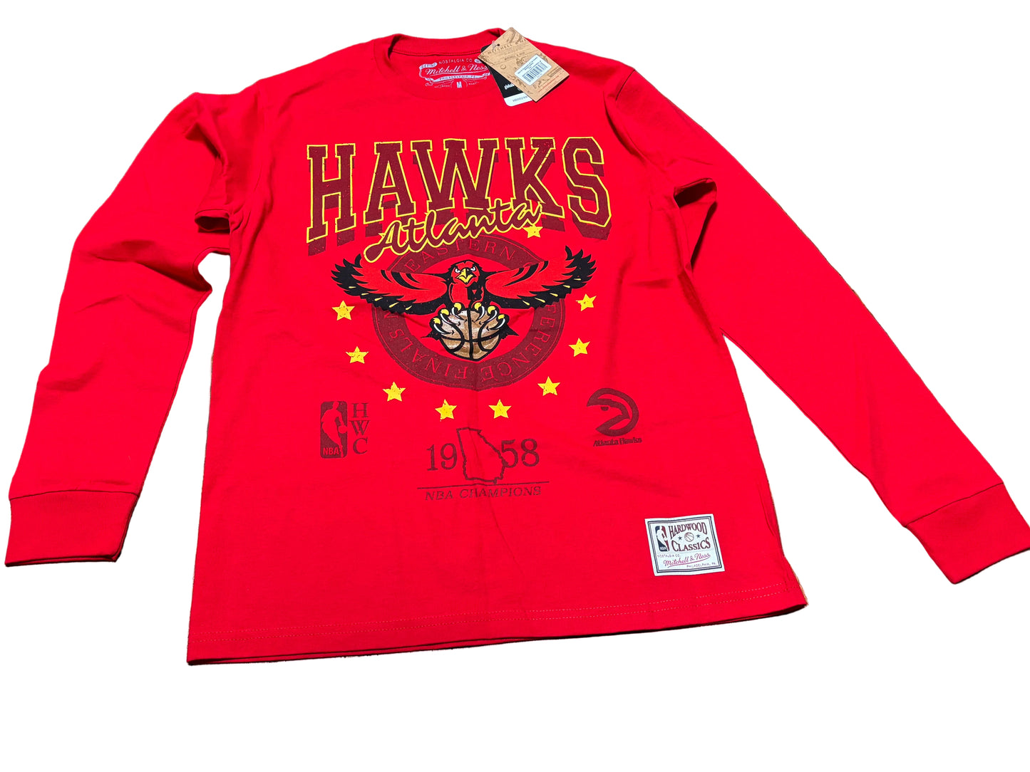 Atlanta Hawks Mitchell & Ness Hardwood Classic HWC NBA Retro Oversized Long Sleeve T Shirt Red Women’s Medium M New NWT
