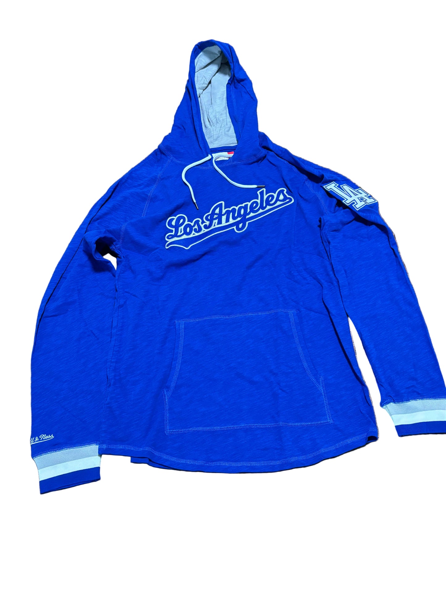 Los Angeles LA Dodgers Mitchell & Ness MLB Baseball Big Face Team Logo Legendary Slub Long Sleeve Shirt Sweater Hooded Hoodie Royal Blue White Mens Large L New NWOT