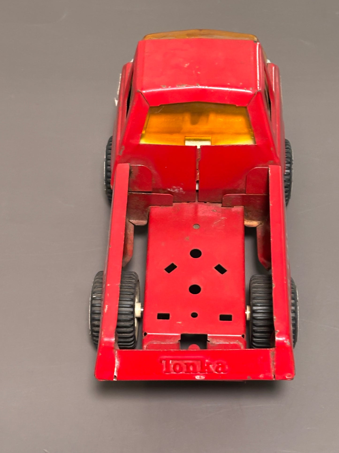 Vintage Tonka Red Tow Truck 24 hour service Interstate Safety Patrol vehicle 9”