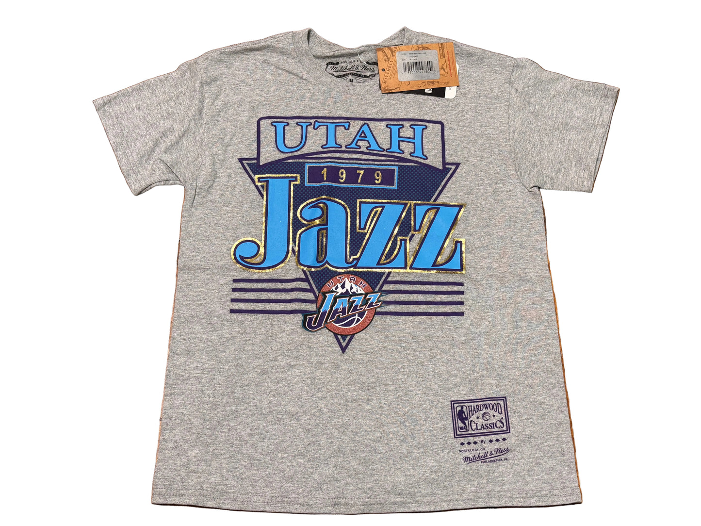 Utah Jazz Mitchell & Ness NBA Retro Hardwood Classic HWC 1979 Origins Short Sleeve Shirt Youth Kids Heather Gray Medium M 10-12 New NWT