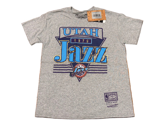 Utah Jazz Mitchell & Ness NBA Retro Hardwood Classic HWC 1979 Origins Short Sleeve Shirt Youth Kids Heather Gray Medium M 10-12 New NWT