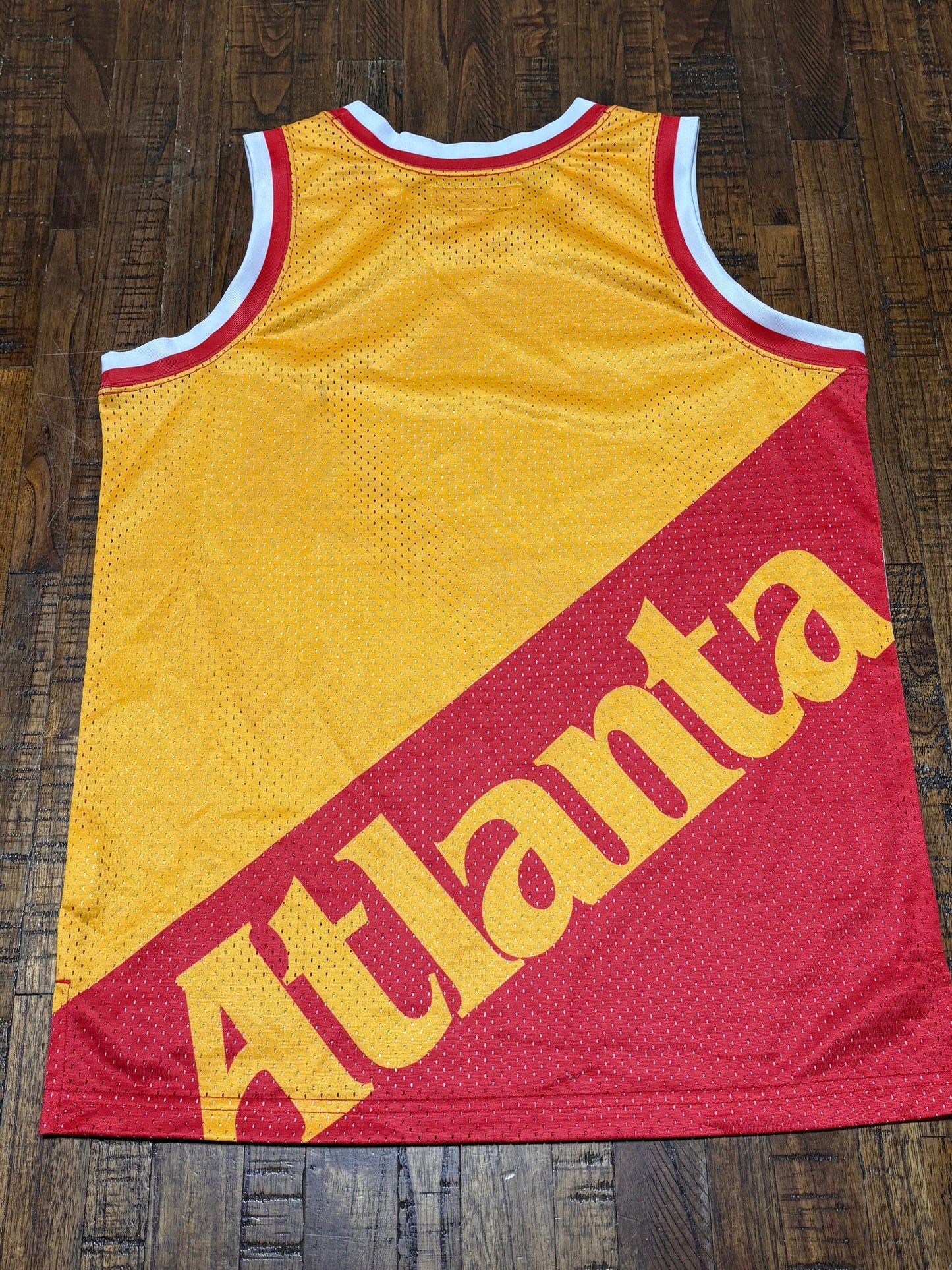 Atlanta Hawks Mitchell & Ness NBA Retro Hardwood Classic HWC Big Face 5.0 Split Mesh Shirt Jersey Red Yellow Youth Kids Medium M 10-12 New NWOT