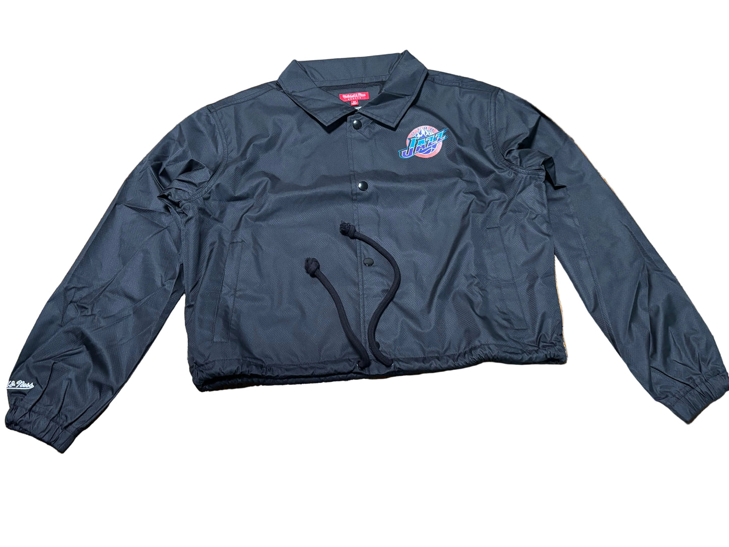 Utah Jazz Mitchell & Ness NBA Retro Hardwood Classic HWC Cropped Full Button Snap Long Sleeve Jacket Women’s Black Medium M New NWOT
