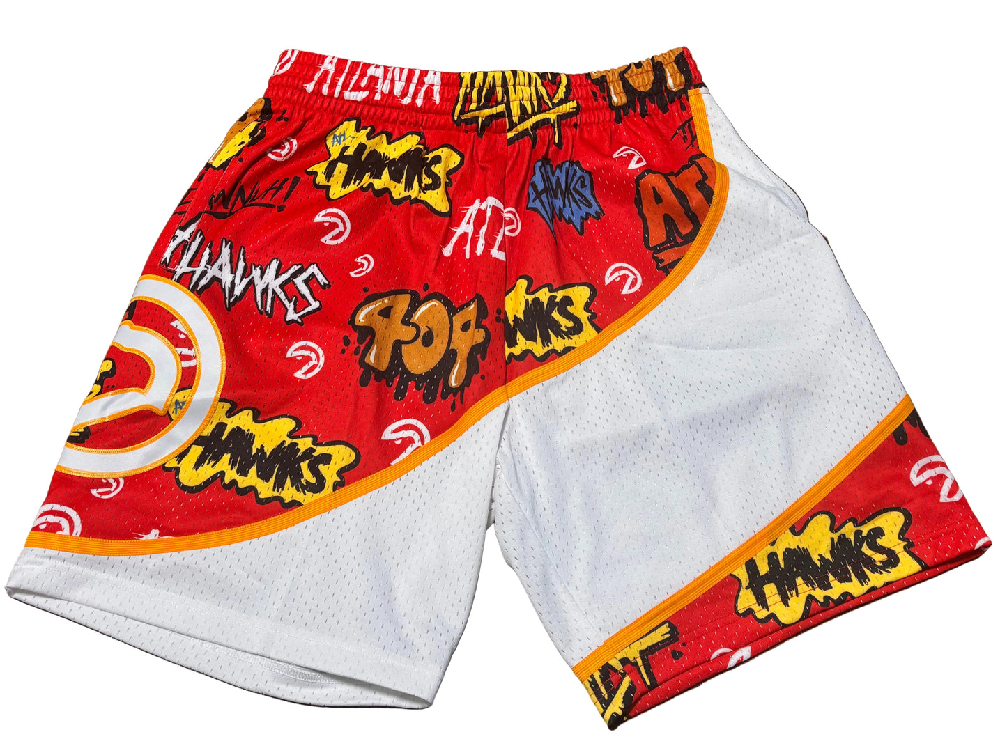 Dominque Wilkins Atlanta Hawks Mitchell & Ness Hardwood Classic HWC NBA Retro Swingman 1986-87 Slap Sticker Graffiti Red White Men’s Shorts Large L New NWOT