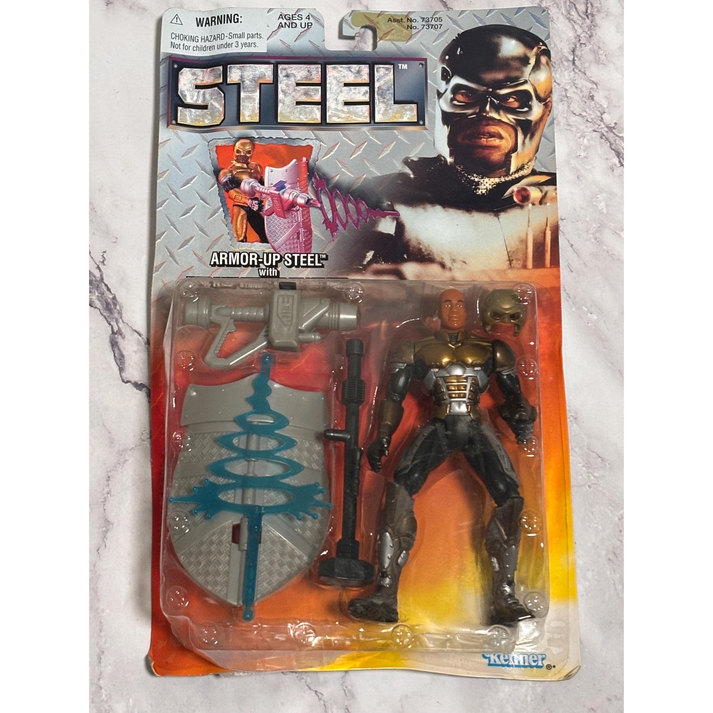 Kenner Steel 1997 Armor Up Steel w/ Sonic Flash Stungun and Full Body Shield New