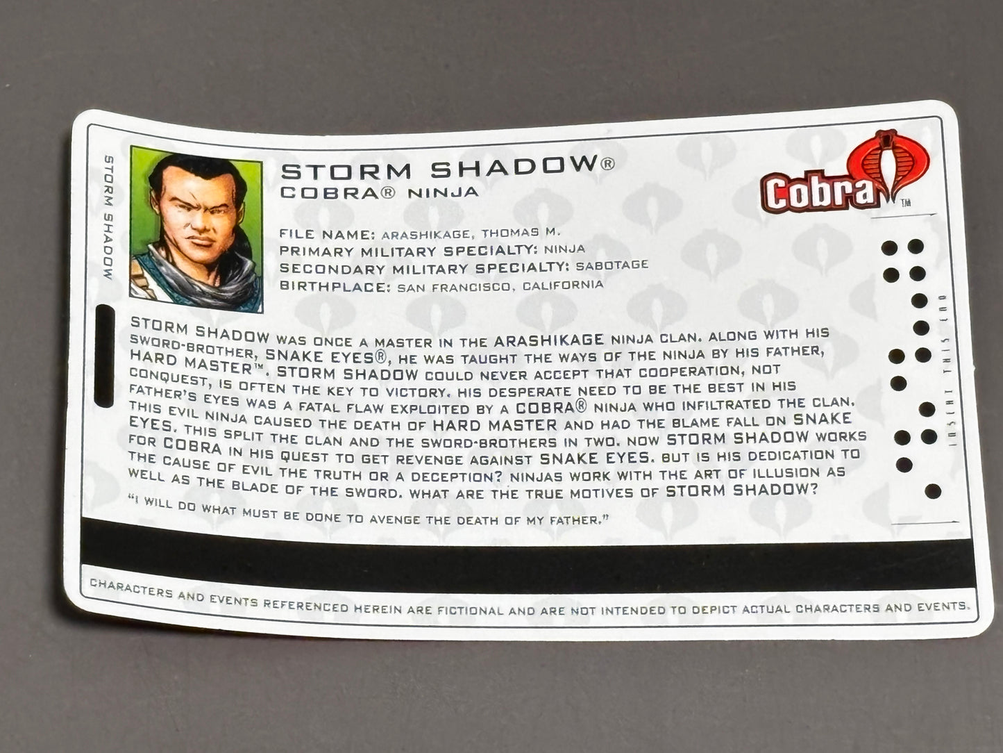 G.I. Joe Storm Shadow V20 3.75" Figure Collector's Club Mail Away Exclusive