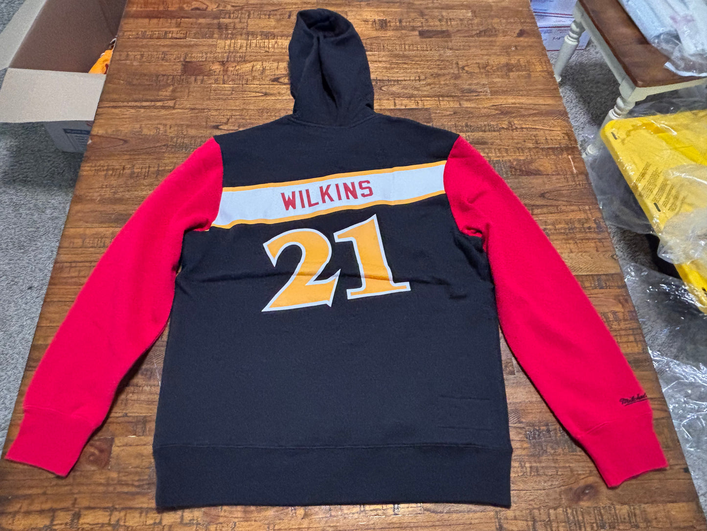 Dominque Wilkins Atlanta Hawks Mitchell & Ness Hardwood Classic HWC NBA Retro #21 Pullover Hoodie Hooded Sweat Shirt Red Black Men’s Large L New NWT