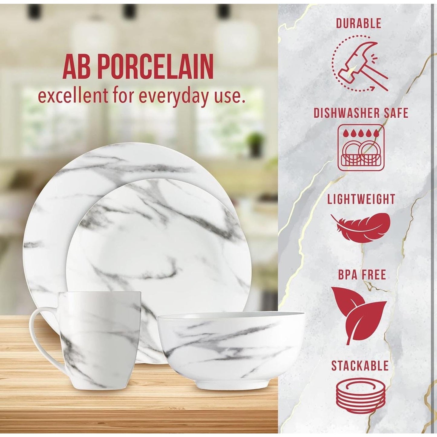 Safdie & Co. 16-Piece Coupe Dinnerware Set White Marble