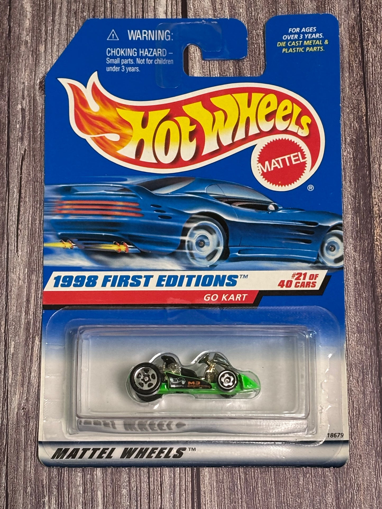 1998 Hot Wheels #651 First Editions 21/40 Go Kart Green w/Chrome 5 Sp-Front MW