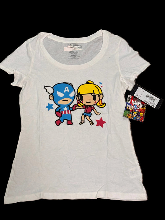 TokiDoki X Marvel Lets Dance 2012 Women’s Youth Marvel Pop Tee T White Shirt Anime New NWT