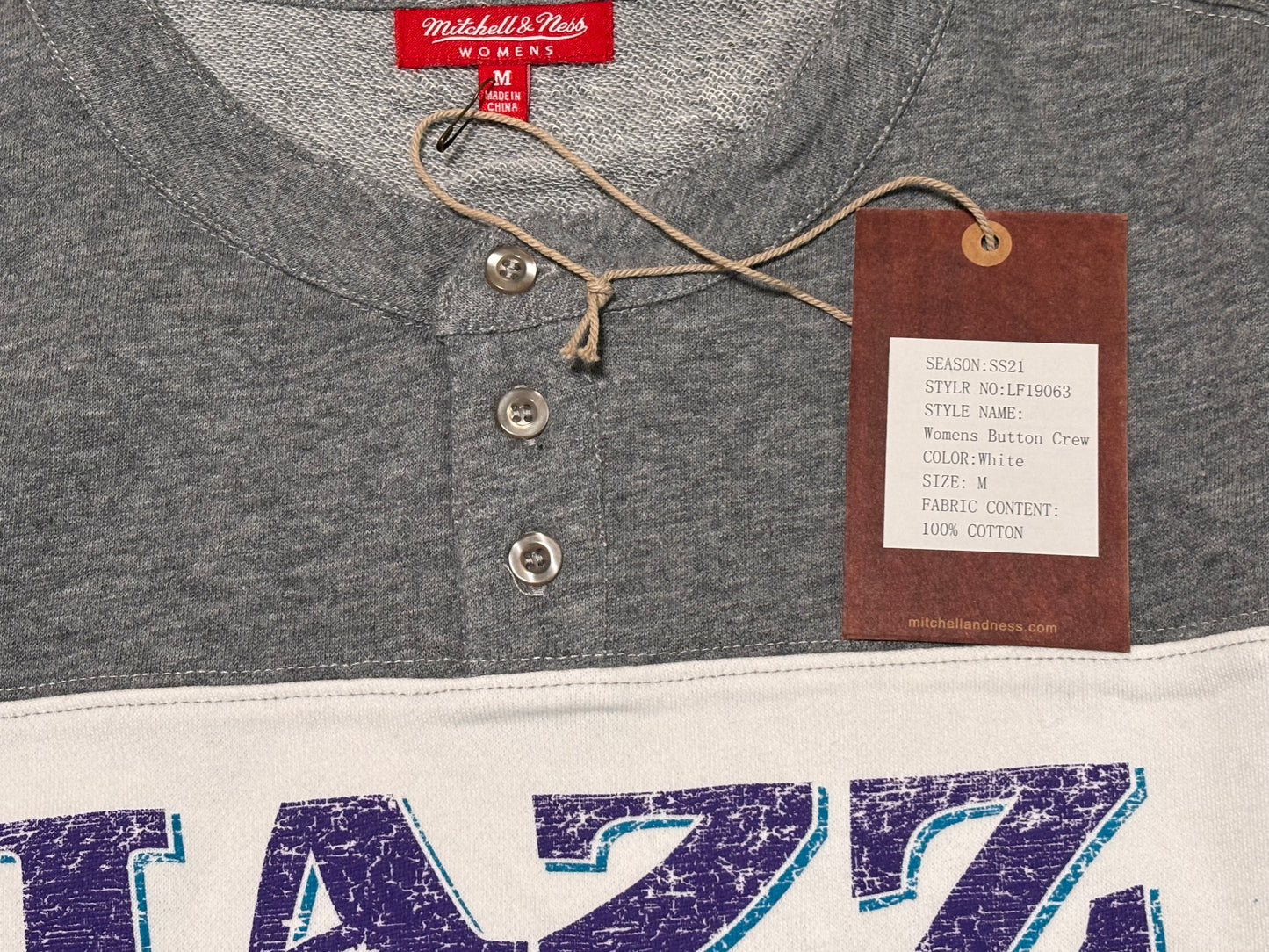 Utah Jazz Mitchell & Ness NBA Retro Hardwood Classic HWC 1/4 Button Crew Neck Sweat Shirt Women’s White Medium M New NWT
