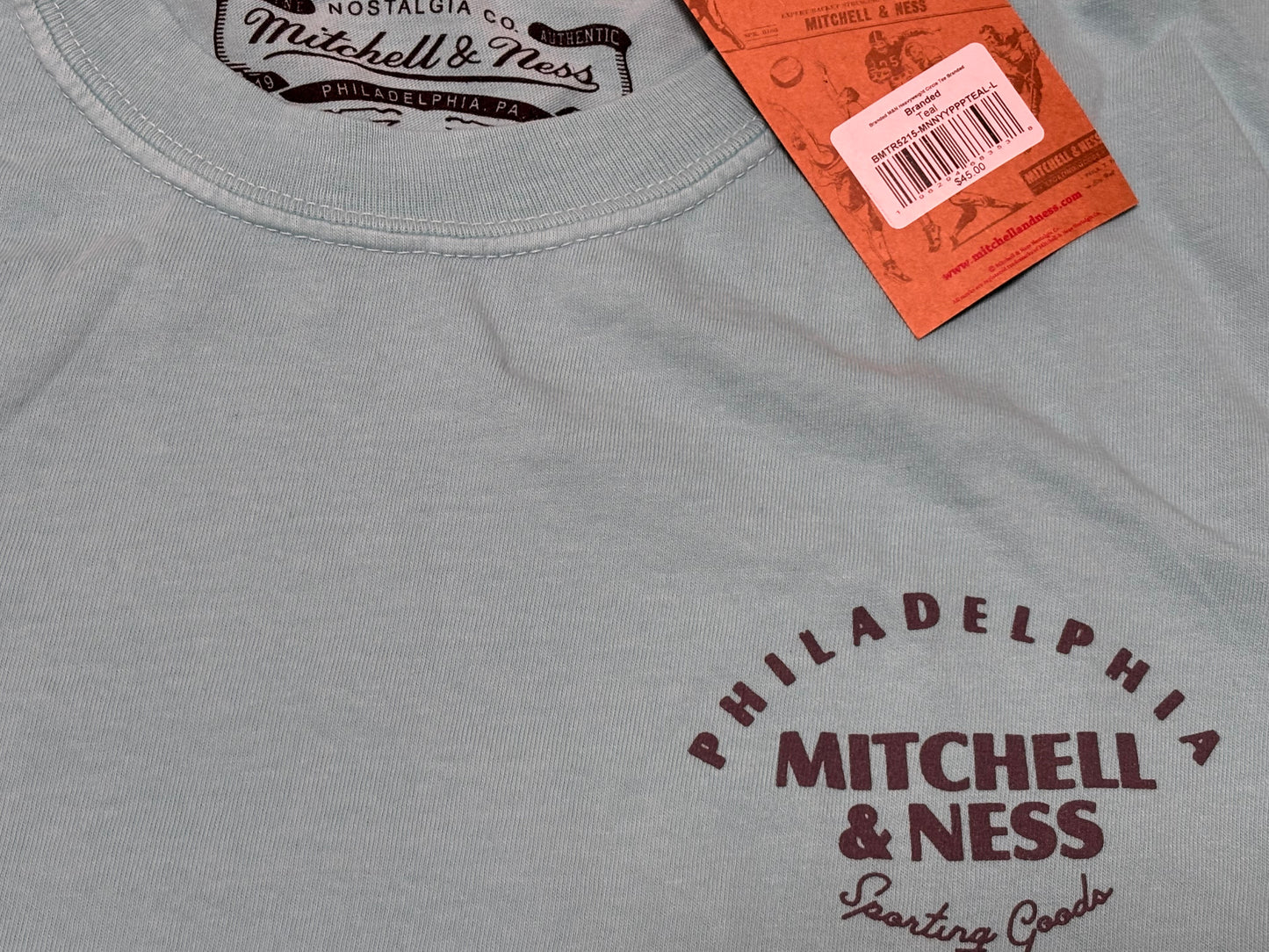 Mitchell & Ness Branded Heavyweight Circle Short Sleeve Tee T Shirt Teal Blue Men’s Large L New NWT