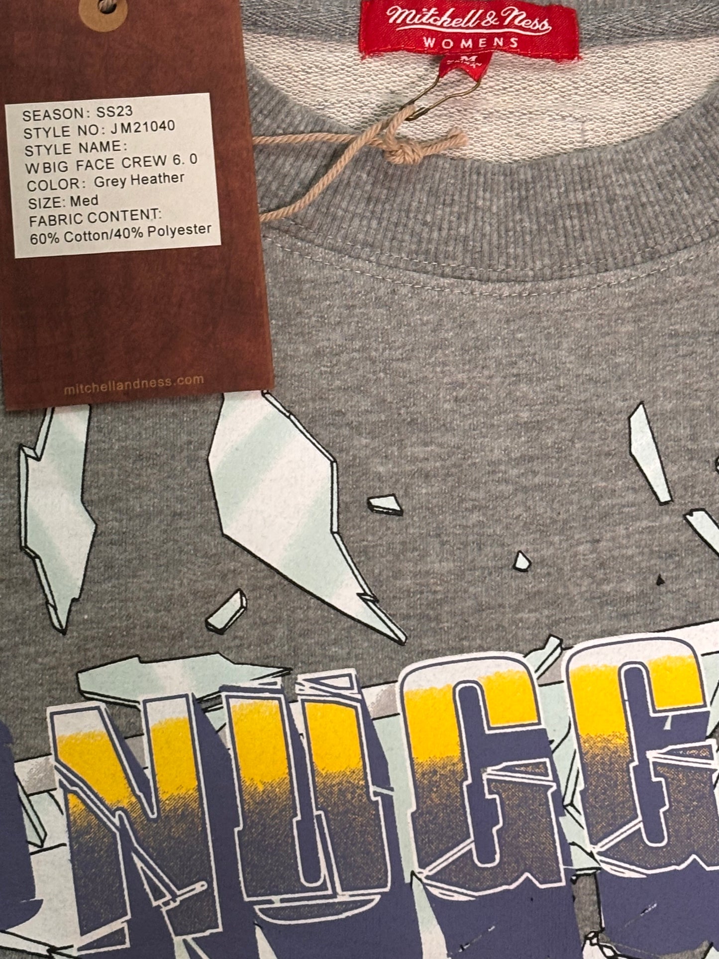 Denver Nuggets Mitchell & Ness Gray Big Face Rim Glass Breaking Hardwood Classic Hoodie Womens Medium M New NWT