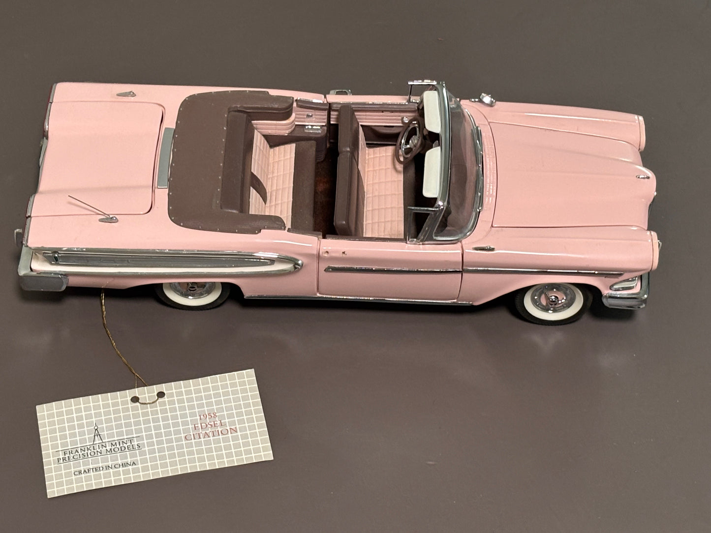 1958 Pink Edsel Citation Convertible Franklin Mint 1:24 Scale Diecast Model 1987