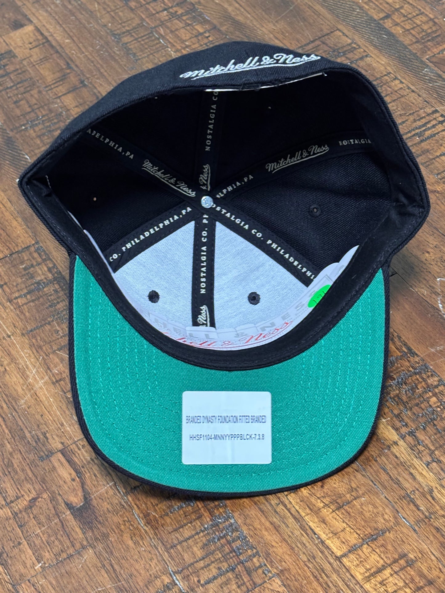 Mitchell & Ness Branded Vintage Dynasty Foundation Script Fitted Hat Cap Black White New 7 3/8