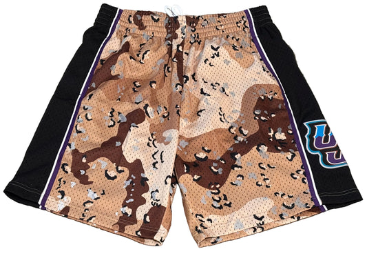 Utah Jazz Mitchell & Ness NBA Retro Hardwood Classic HWC Swingman 1998-99 Camo Camouflage Army Shorts Brown Mens Large L New NWOT