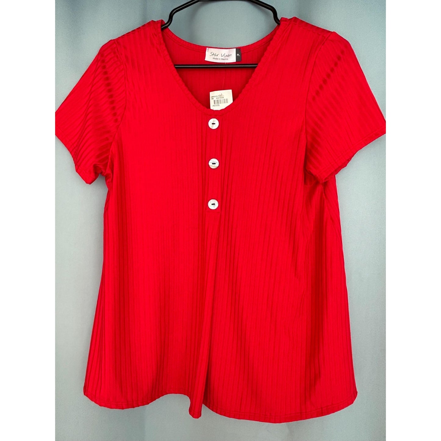 Star Vixen Red Ribbed Top Petite L NWT