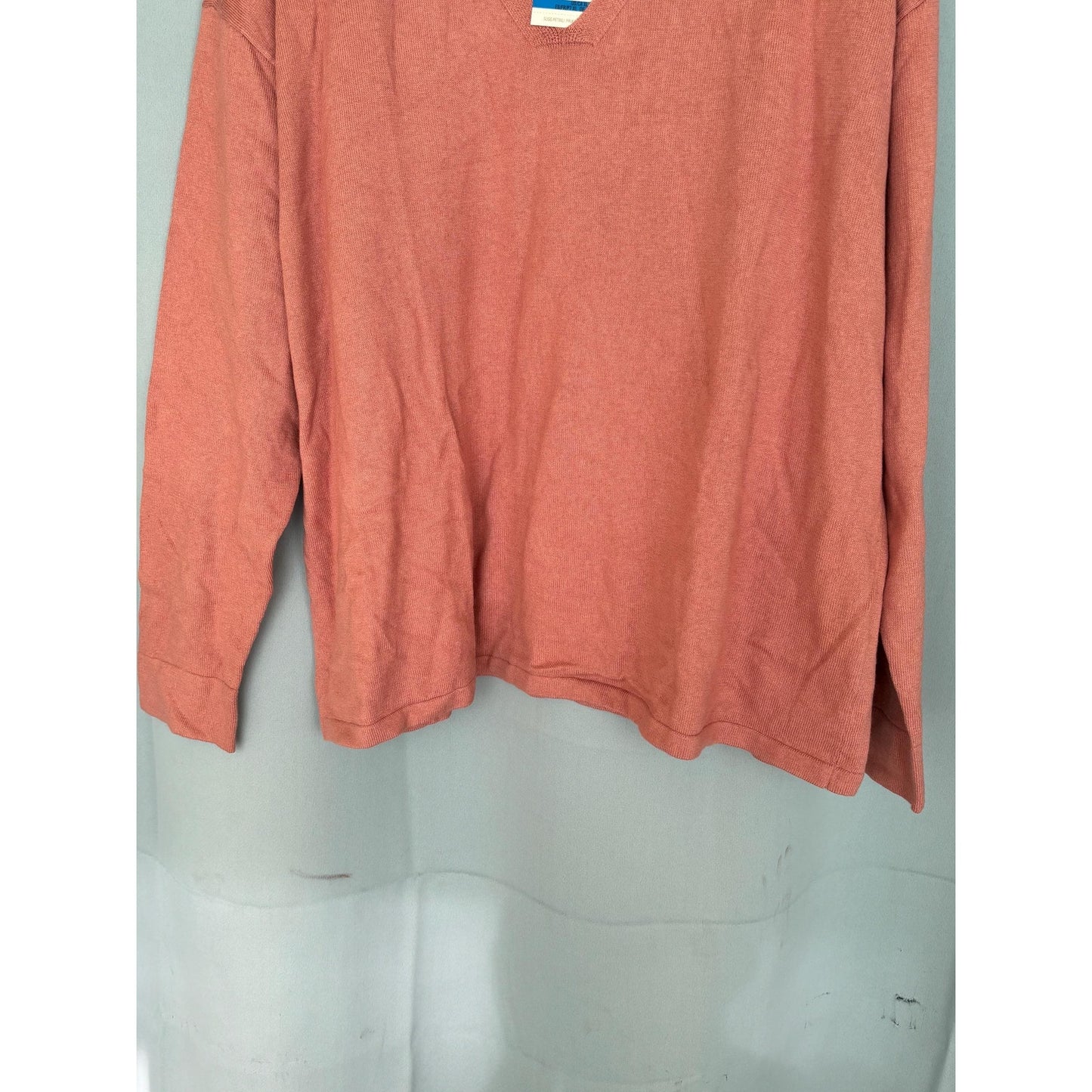 Anne Klein Red Ribbed Ansie V-Neck Sweater Long Sleeve NWT XL
