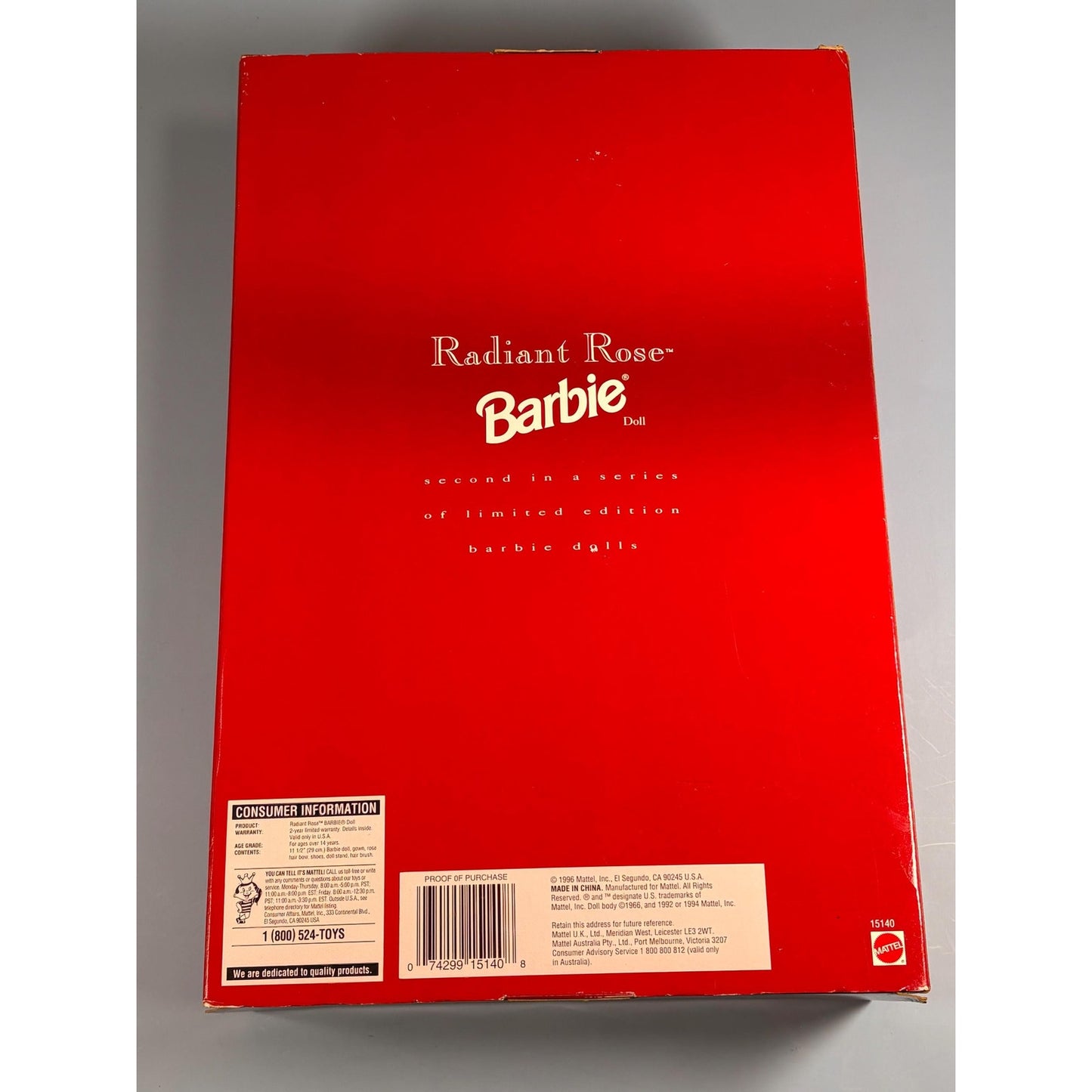 Radiant Rose Barbie 1996 Society Collection #15140 Red Dress Flowers Limited New