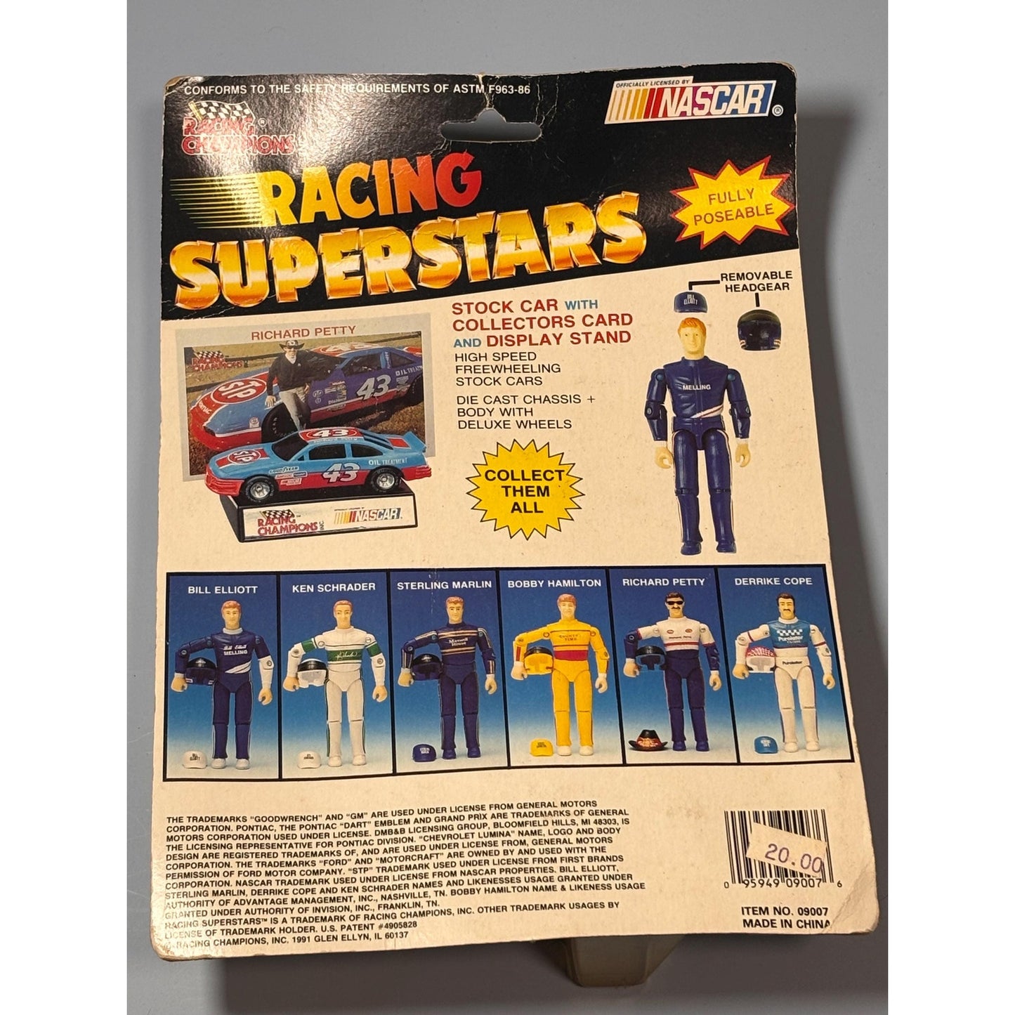 91' Racing Champions Inc NASCAR Superstars #9 Bill Elliot Figure & Diecast Car