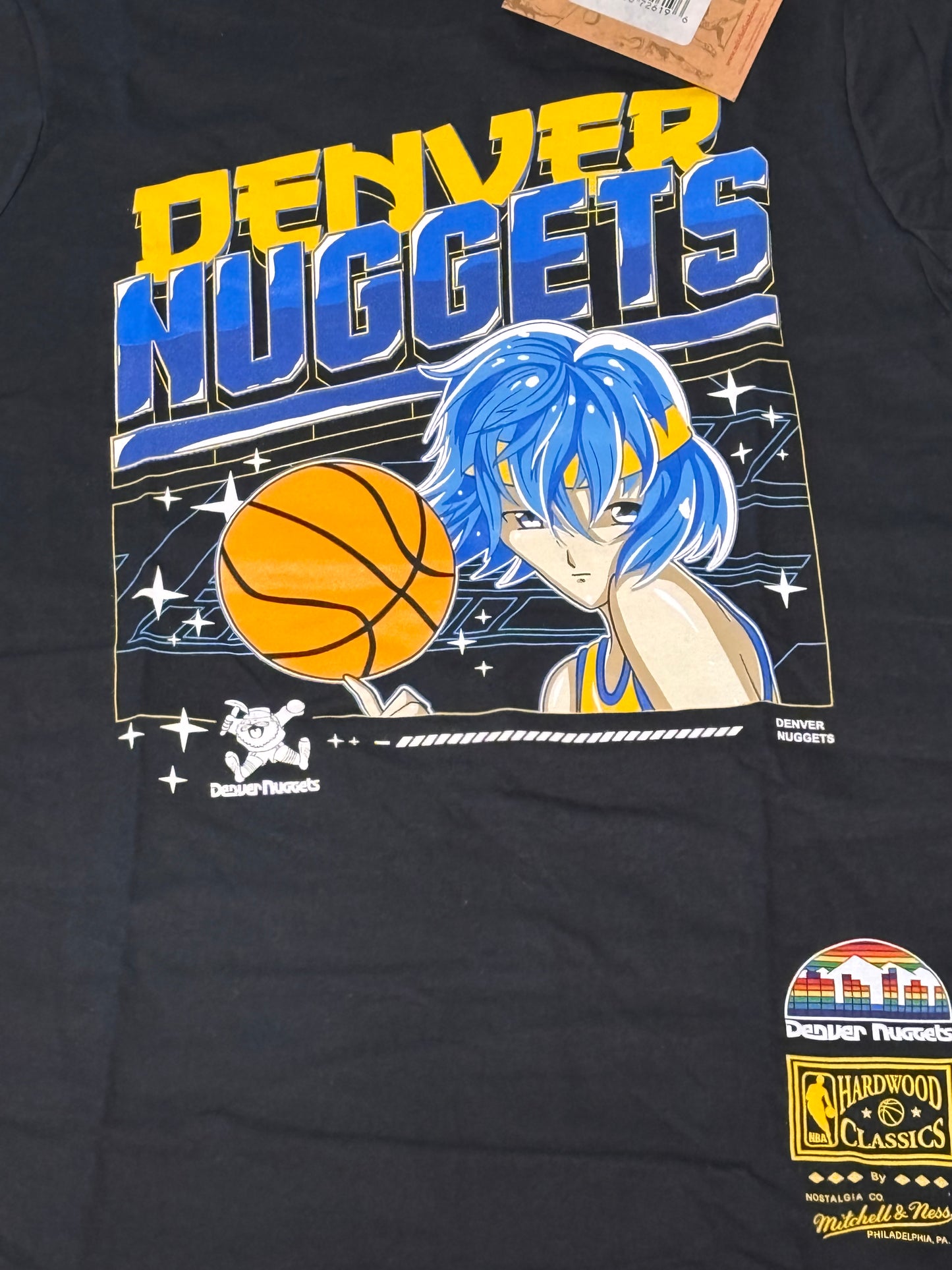 Denver Nuggets Mitchell & Ness NBA HWC Hardwood Classic Black Shirt Anime Character Art Youth Kids Medium M 10-12 NWT New