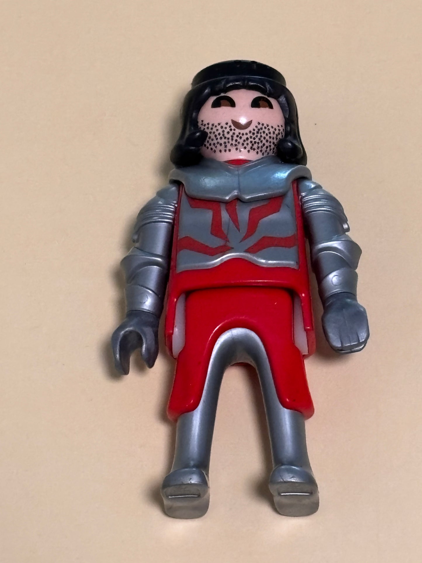 Vintage 2004 Geobra Playmobile Red Knight Action Figure Pretend Play Facial Hair