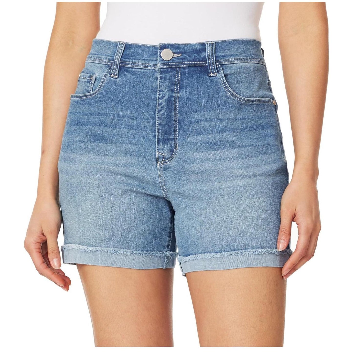 Angels Forever Young Women's 360 Sculpt 5" 7" InseamThigh Denim Shorts 10 NWT