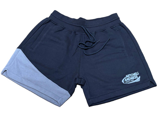 Mitchell & Ness Branded Essentials Fleece Shorts Drawstring Black Gray Mens Large L New NWOT
