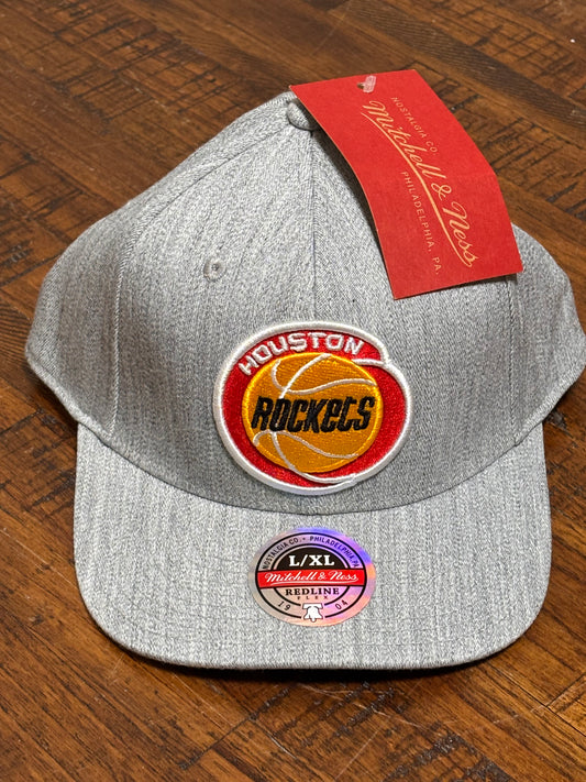 Houston Rockets Mitchell & Ness NBA Basketball HWC Hardwood Classics Redline Flex Fitted Large L Extra XL Hat Cap Red Heather Gray Gold New NWT