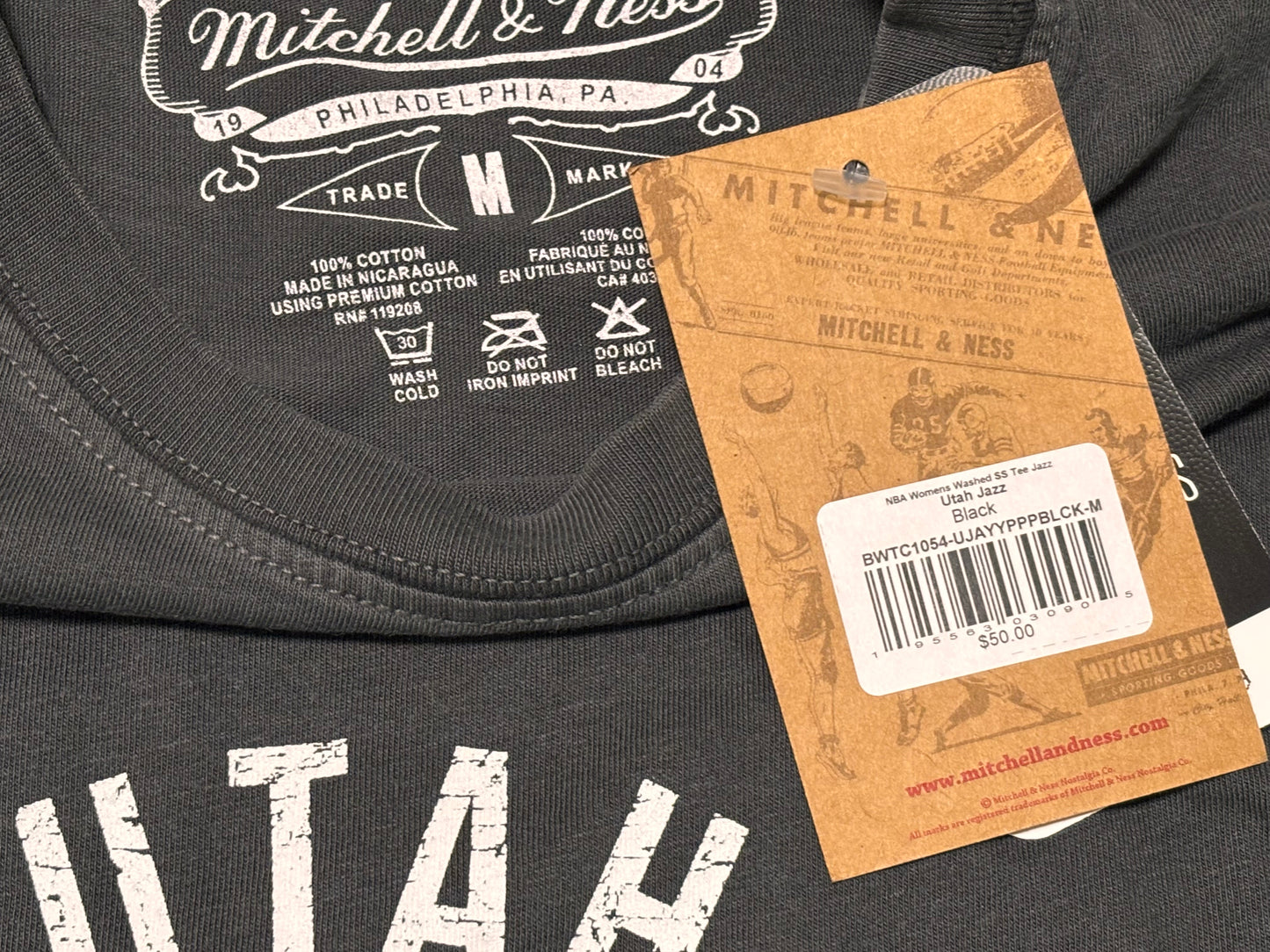 Utah Jazz Mitchell & Ness NBA Retro Hardwood Classic HWC Washed Short Sleeve Shirt Women’s Gray Charcoal Medium M New NWT