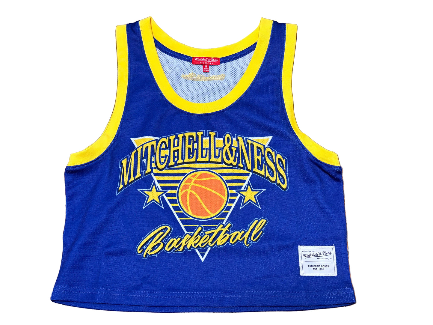 Mitchell & Ness Branded Basketball Jersey Short Crop Top Blue Gold Yellow Women’s Medium M New NWOT