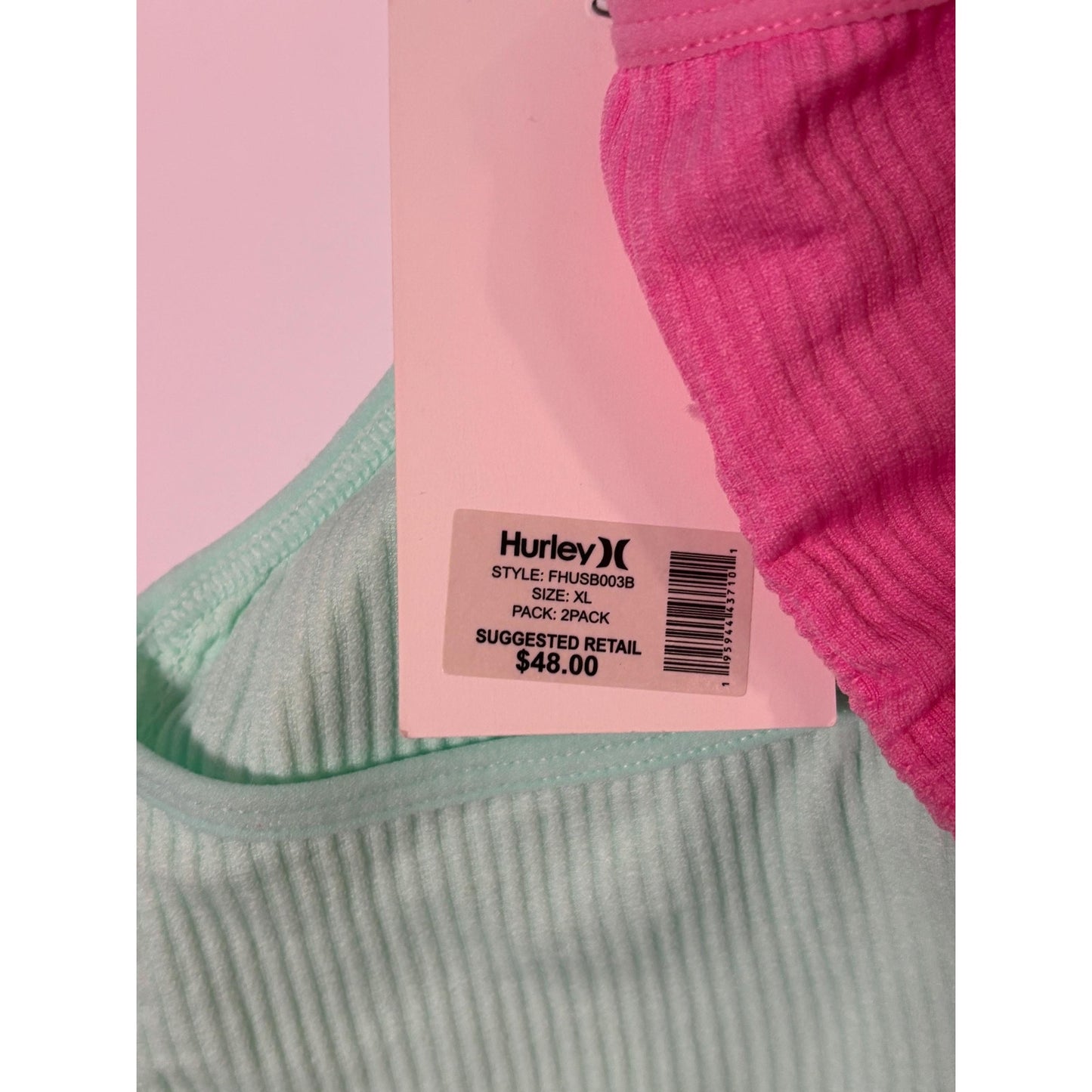 Hurley Women 2 Piece Sportwear Lightly Padded Sport Bra Pink Mint Green NWT XL