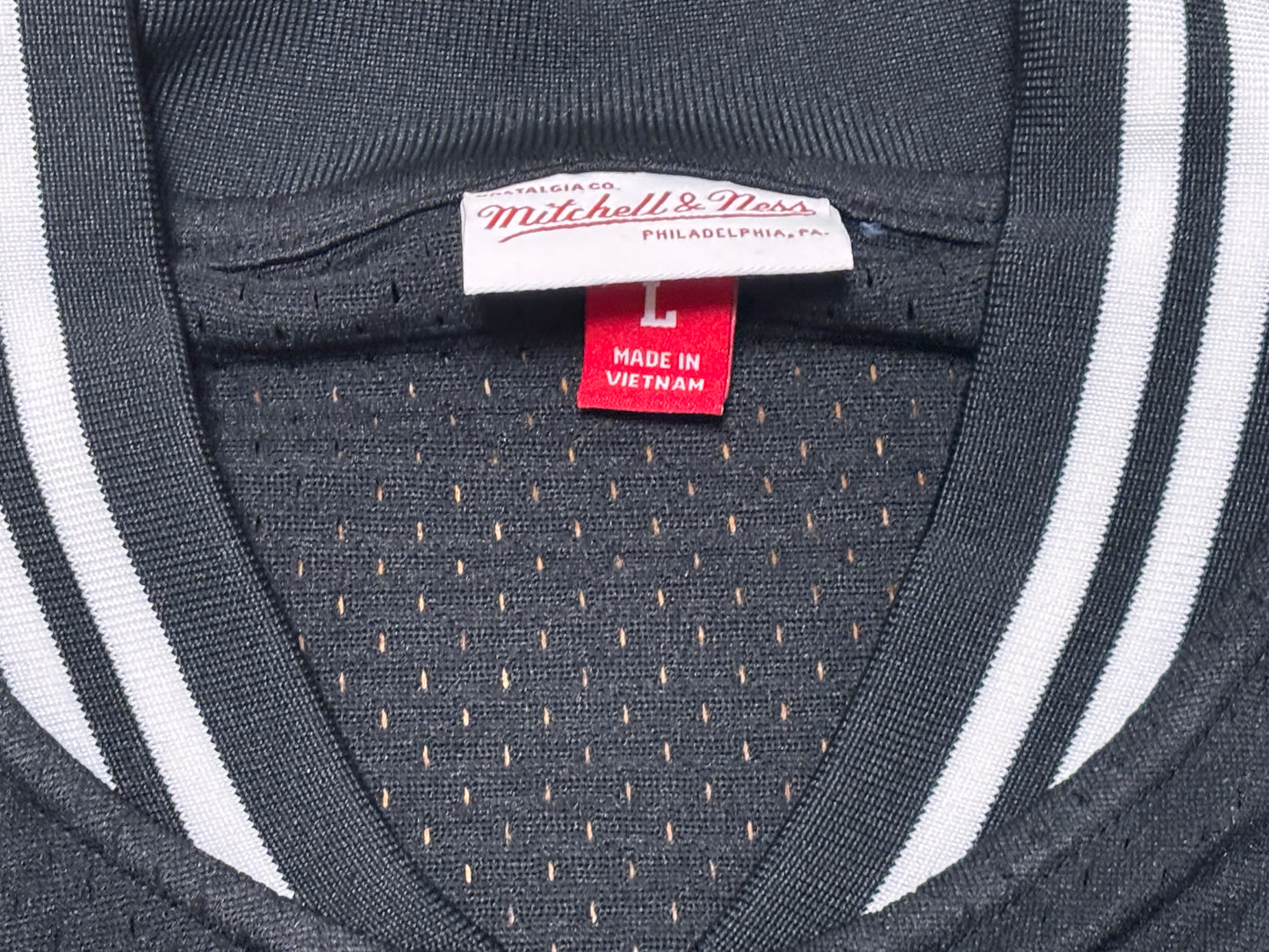 Mitchell & Ness Branded Sports Big Logo Full Zipper Mesh Short Sleeve Baseball Jersey Tee T Shirt Black White Gray Men’s Large L New NWOT