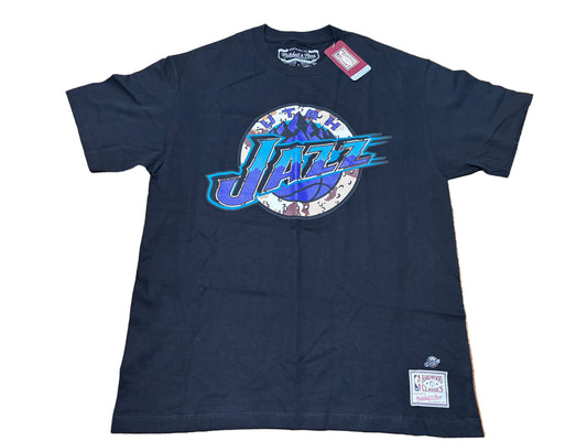 Utah Jazz Mitchell & Ness NBA Retro Hardwood Classic HWC Graphic Mountain Short Sleeve Tee Shirt Black Mens Large L New NWT