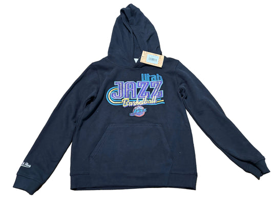 Utah Jazz Mitchell & Ness NBA Retro Hardwood Classic HWC Pullover Hooded Hoodie Sweat Shirt Youth Kids Black Medium M 10-12 New NWT