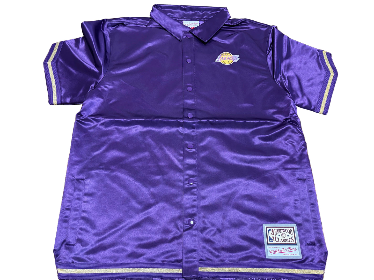 Los Angeles LA Lakers Mitchell & Ness HWC Hardwood Classic Chinese New Year 4.0 Full-Snap Shooting Shirt Purple Mens Large L New NWOT