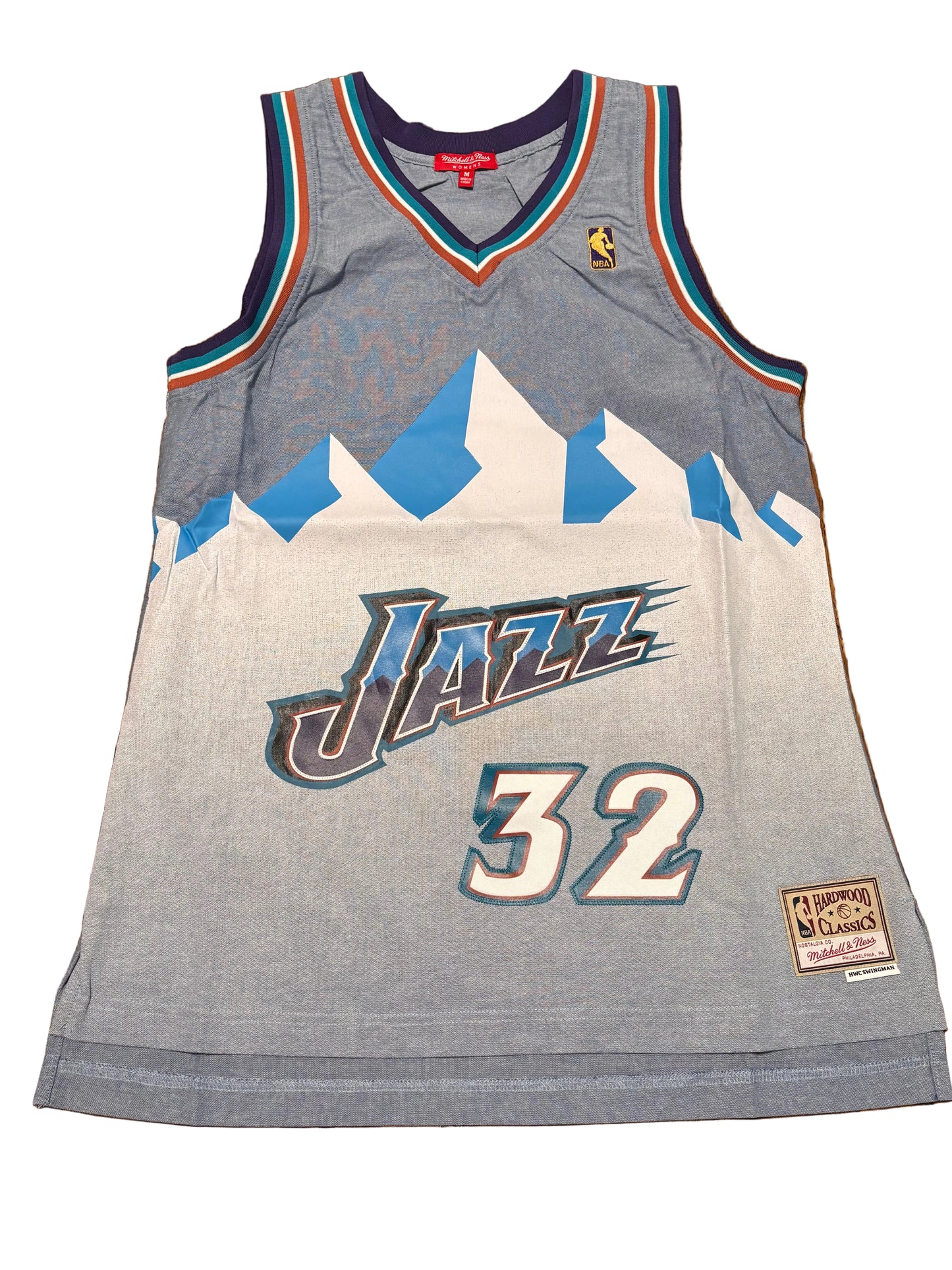 Karl Malone Utah Jazz Mitchell & Ness NBA Retro Hardwood Classic HWC Swingman Denim Proto Jersey Shirt Women’s Blue Medium M New NWOT