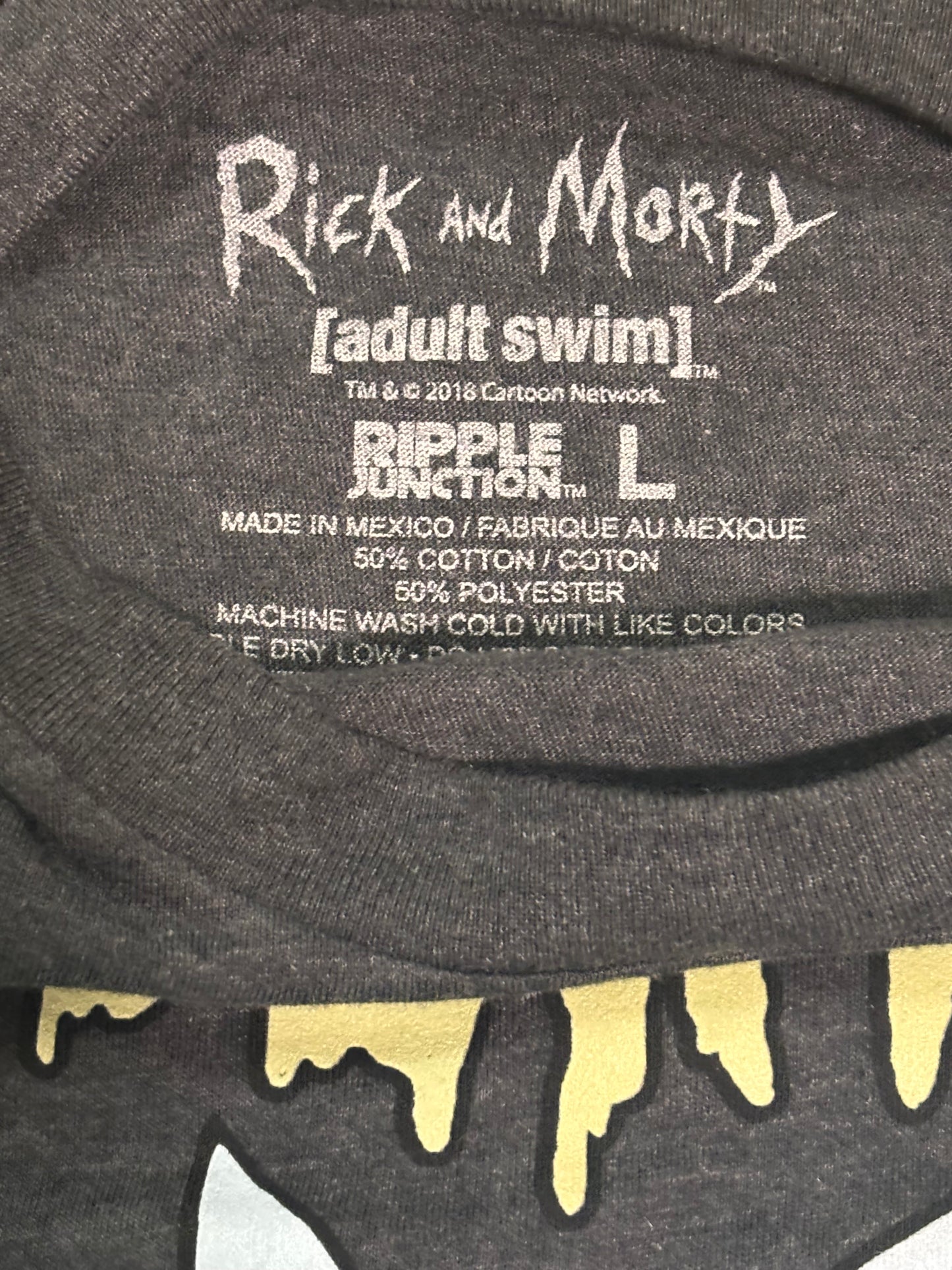 Rick And Morty Cartoon Network Ripple Junction Mens T Shirt Large L Wubba Wubba Dub Dub Logo Black New NWOT