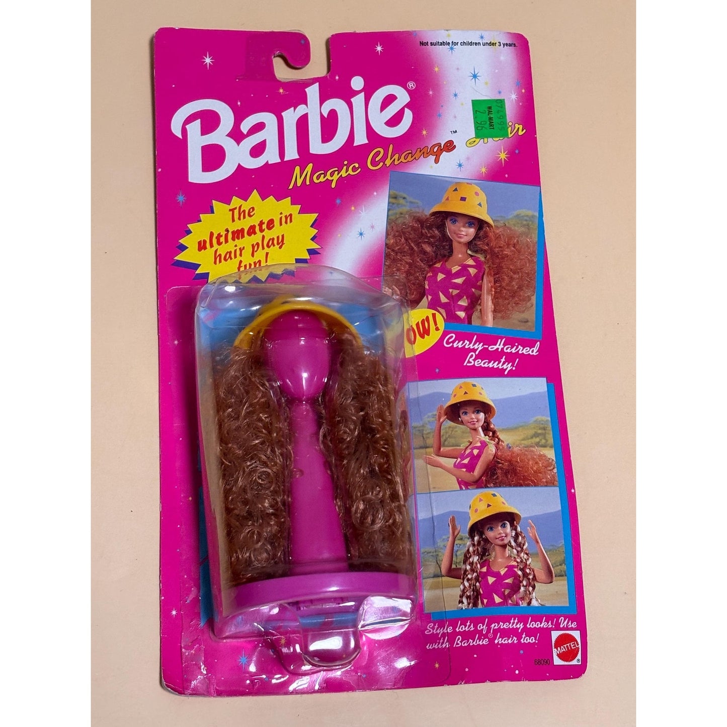 Vintage 1994 Barbie MAGIC CHANGE HAIR Wig Safari Hat Cap Red Auburn New #68090
