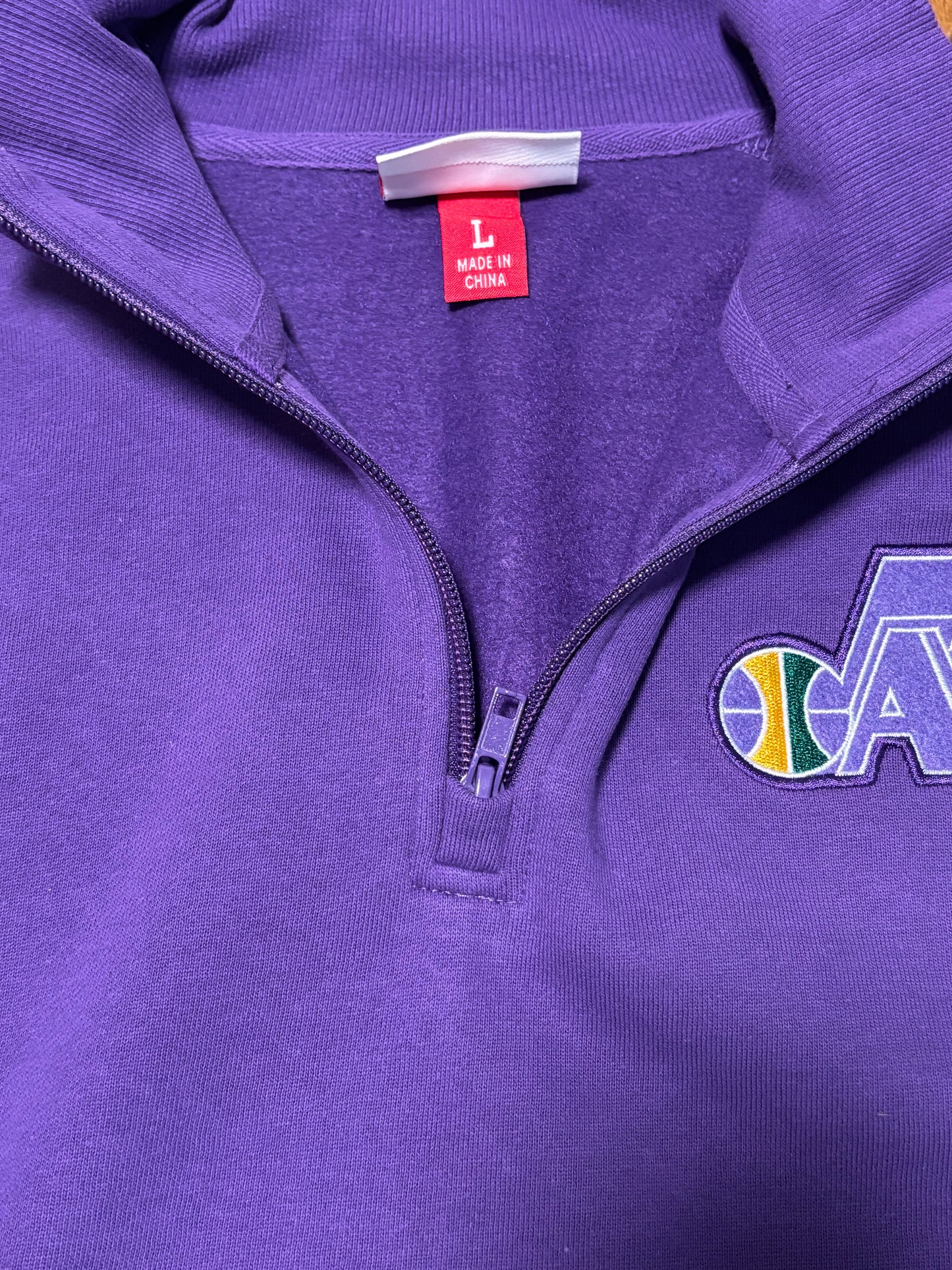 Utah Jazz Mitchell & Ness NBA Retro Hardwood Classic HWC 1/4 Quarter Zipper Pullover Sweat Shirt Purple Gold Mens Large L New NWOT