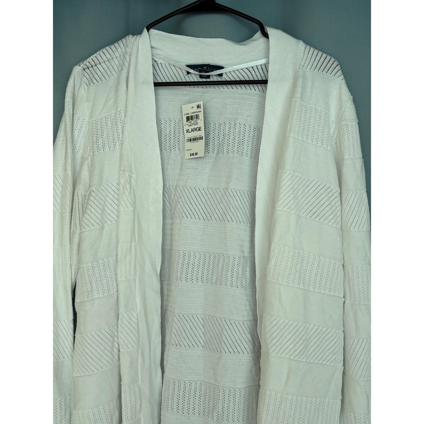 Karen Scott Womens Bright White Open Front Textured Cardigan Sweater NWT XL