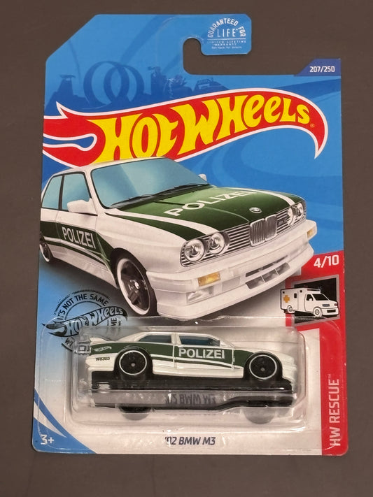 1/64 1992 BMW M3 Polizei White Green Hot Wheels HW Rescue Diecast New