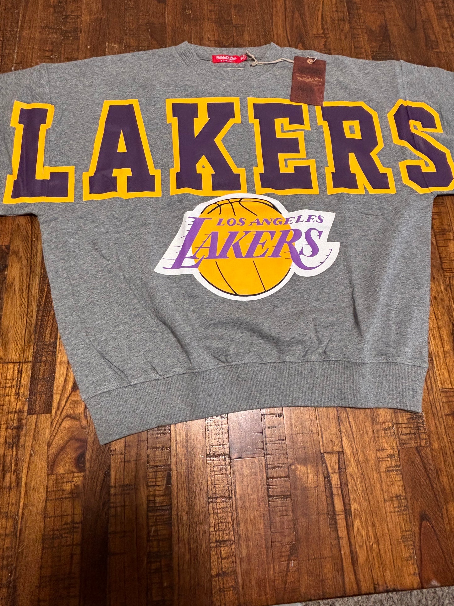 Los Angeles LA Lakers Mitchell & Ness NBA Retro Logo Pullover Sweatshirt Crewneck Heather Gray Women’s Medium M New NWT