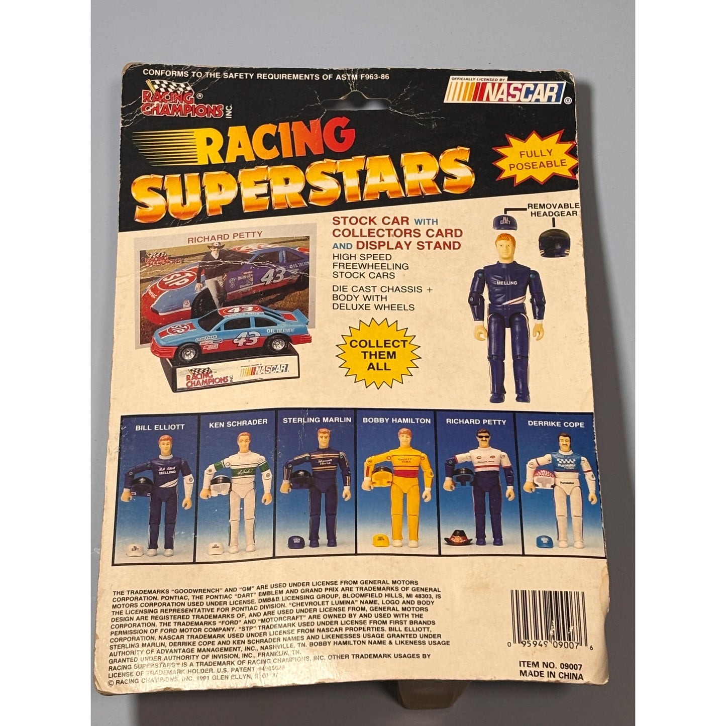 Racing Champions 1991 Bobby Hamilton 68 Racing Superstars Action Figure Car Card