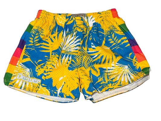 Denver Nuggets Mitchell & Ness Tropical Floral NBA HWC 1991-92 Hardwood Classic Blue Yellow Shorts Women’s M Medium NWOT New