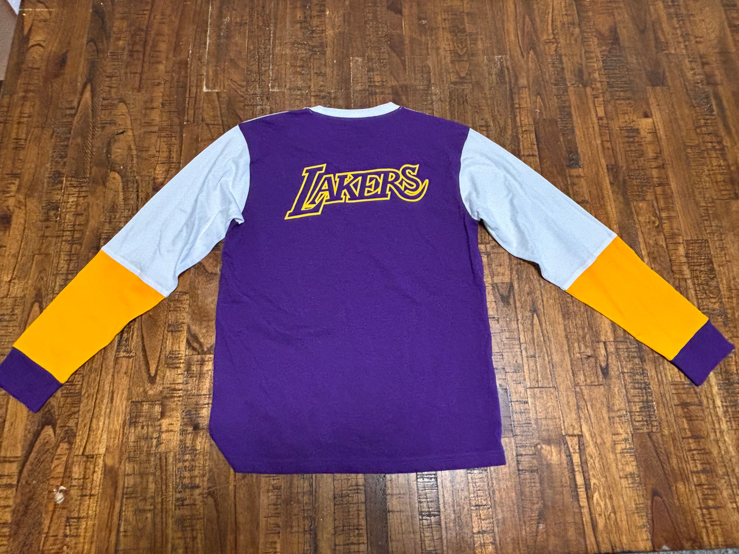 Los Angeles LA Lakers Mitchell & Ness Nba Retro Long Sleeve Shirt Purple Gold White Men Medium M New NWOT