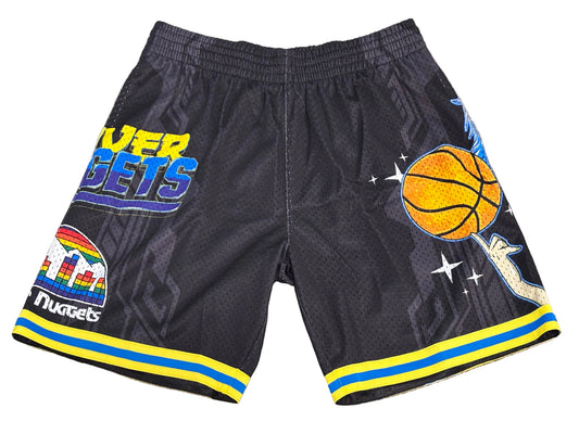 Denver Nuggets Mitchell & Ness NBA HWC Hardwood Classic Black Short Anime Character Art Mens Large L NWOT New