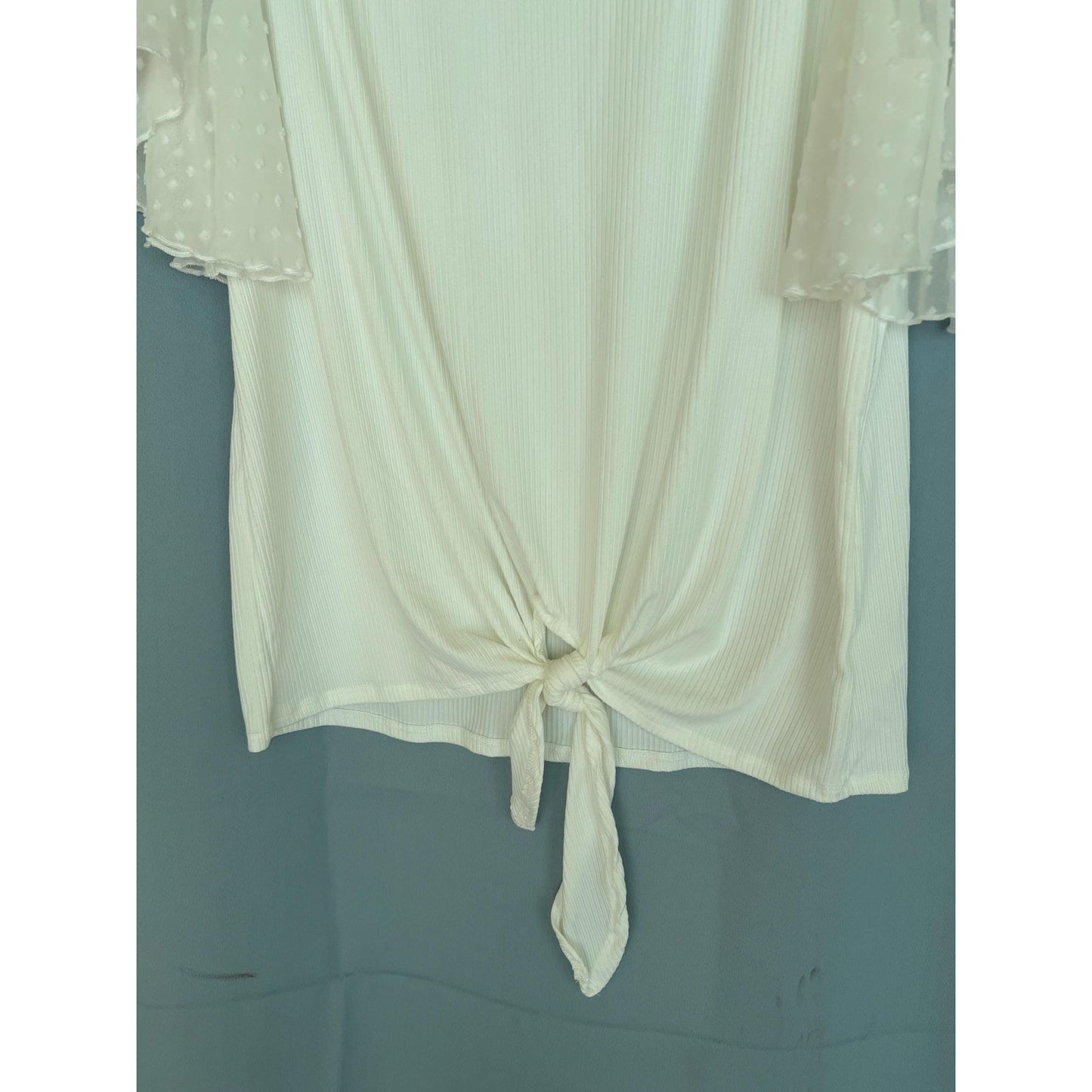 Wilde White Womans Ribbed Knit Poly Spandex Lace Top Shirt XL NWT